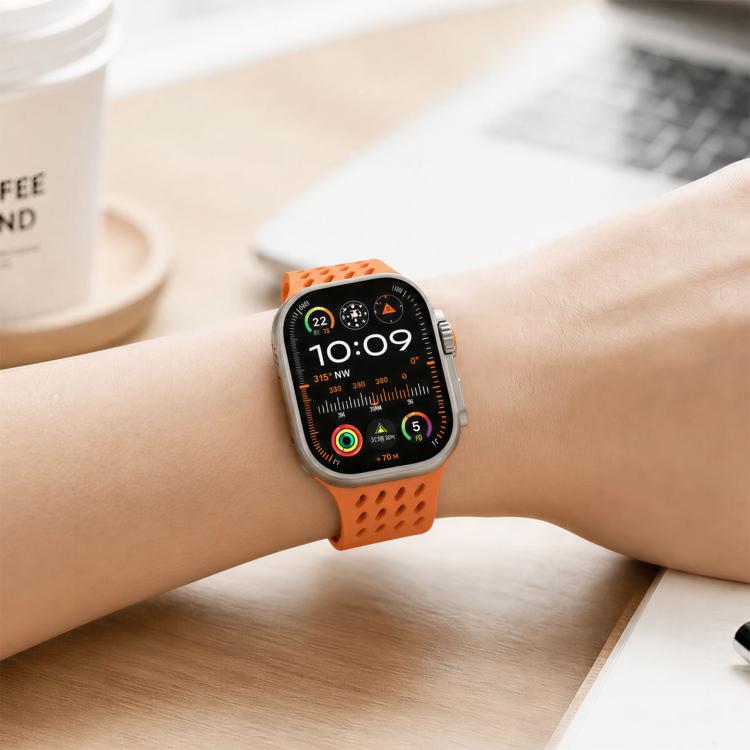Diagonal Texture Perforated Magnetic Silicone Watch Band, For Apple Watch 46mm / 49mm / 45mm / 44mm, For Apple Watch 42mm / 41mm / 40mm / 38mm