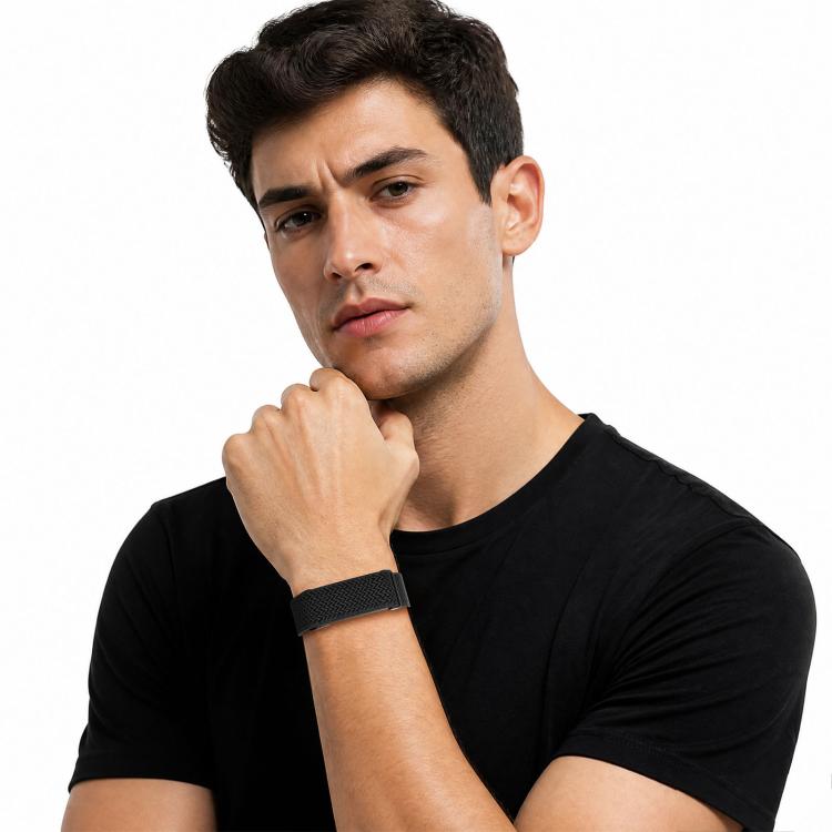 Metal Frame Magnetic Clasp Wave Pattern Elastic Nylon Watch Band, For Google Fitbit Air
