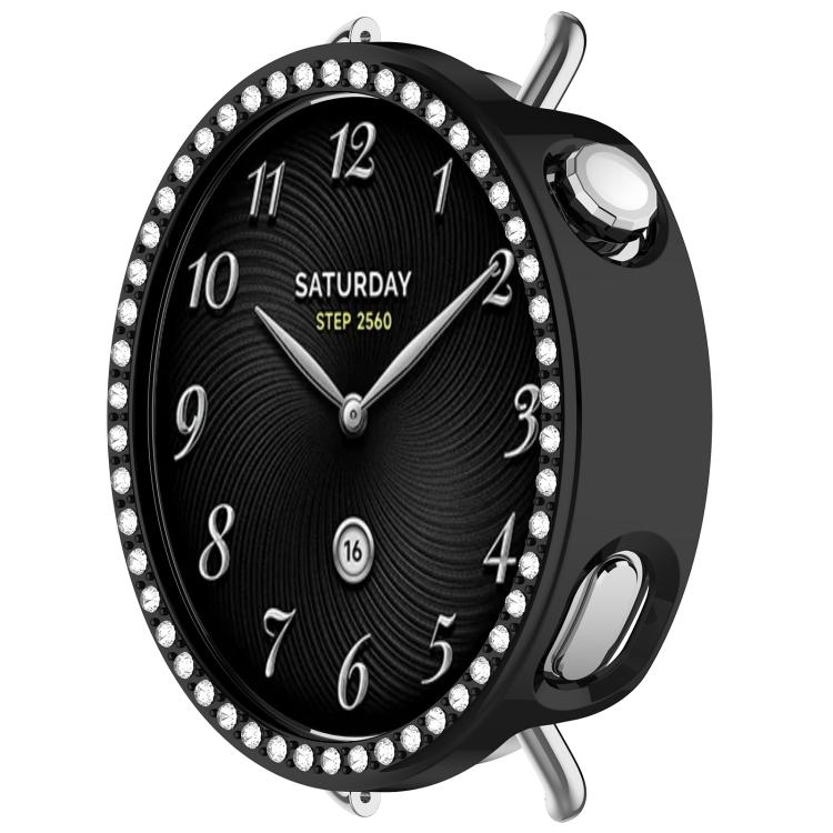 Single Row Diamond Half Coverage Hollow PC Watch Protective Case, For Xiaomi Watch S5 41mm Ceramic White