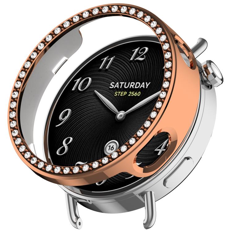 Single Row Diamond Half Coverage Hollow PC Watch Protective Case, For Xiaomi Watch S5 41mm Ceramic White