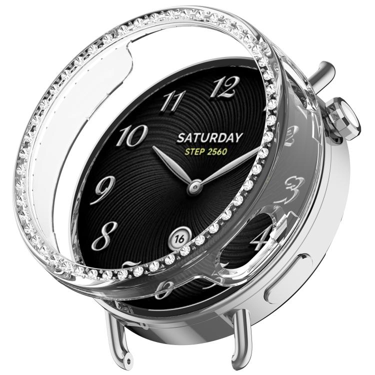 Single Row Diamond Half Coverage Hollow PC Watch Protective Case, For Xiaomi Watch S5 41mm Ceramic White