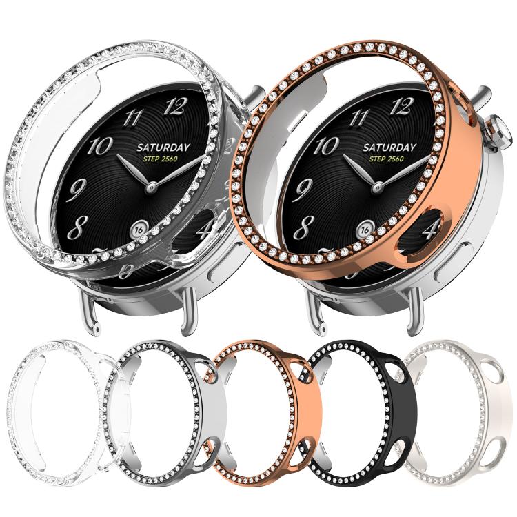 Single Row Diamond Half Coverage Hollow PC Watch Protective Case, For Xiaomi Watch S5 41mm Ceramic White