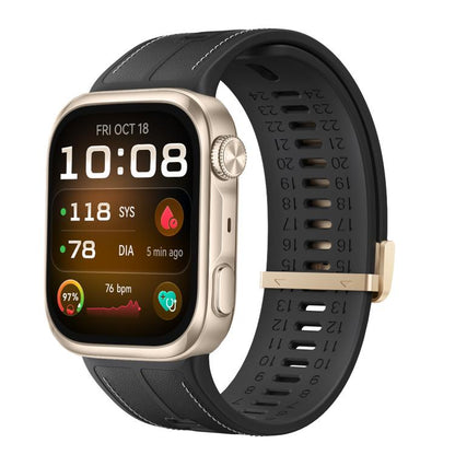 Metal Clasp Silicone Hybrid Genuine Leather Watch Band, For Huawei Watch D3