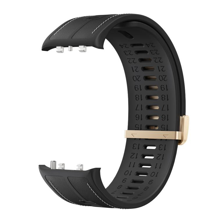 Metal Clasp Silicone Hybrid Genuine Leather Watch Band, For Huawei Watch D3