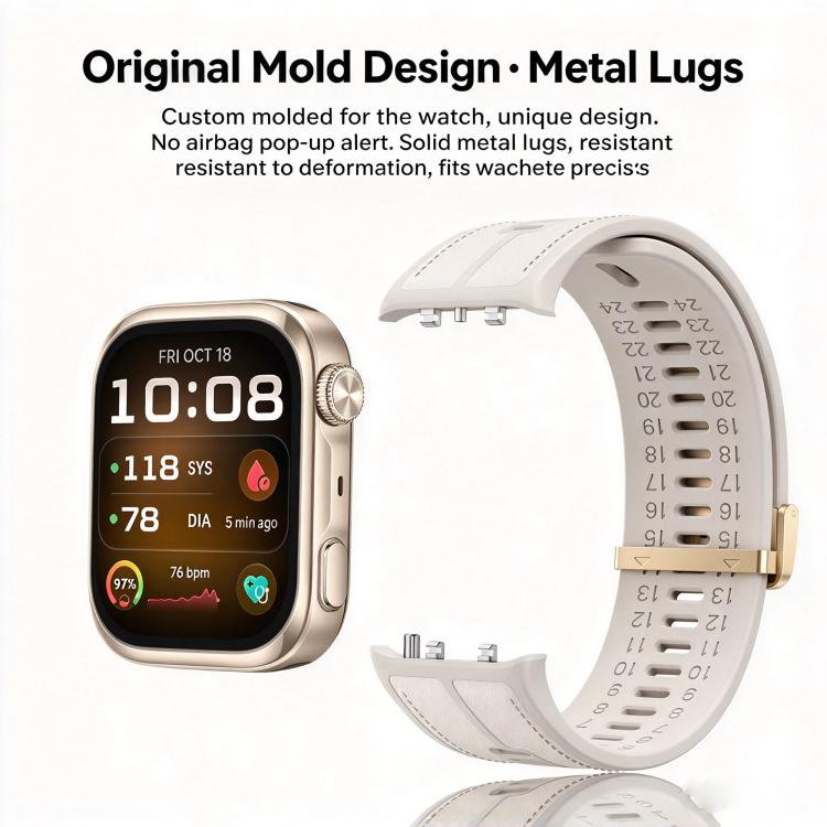 Metal Clasp Silicone Hybrid Genuine Leather Watch Band, For Huawei Watch D3