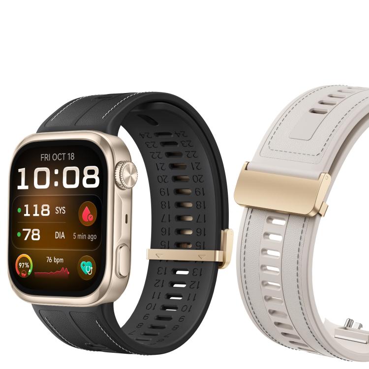 Metal Clasp Silicone Hybrid Genuine Leather Watch Band, For Huawei Watch D3