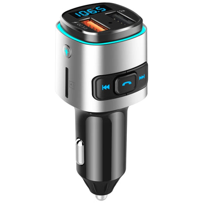 Silver car MP3 player Bluetooth receiver with top LED display and control buttons