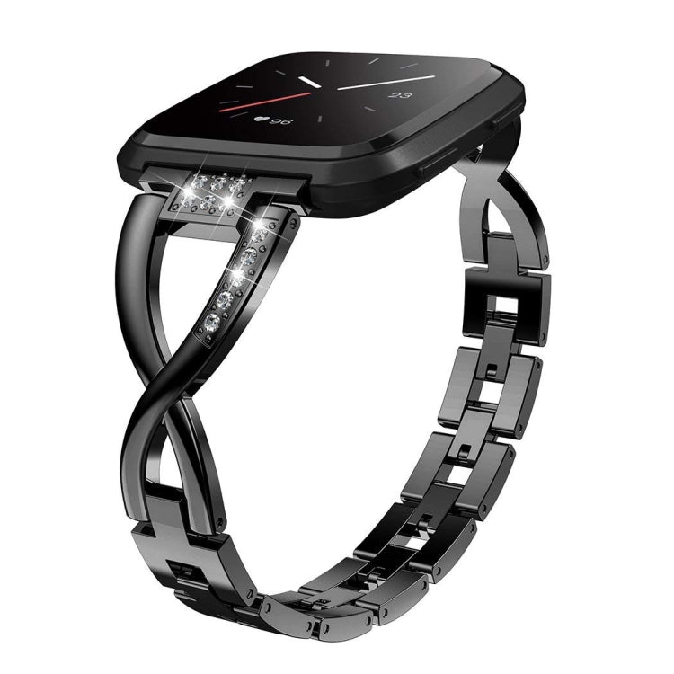 Smartwatch with black and silver X-shaped metal link strap and black case