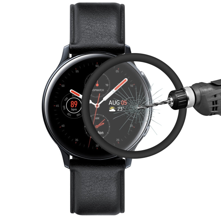 HD screen protector with soft TPU edge fitted on round Galaxy Watch Active 2 display
