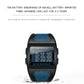 Black square digital sports watch with blue mesh strap and waterproof LCD display