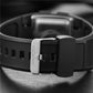 Black digital watch band with metal buckle and engraved strap detail