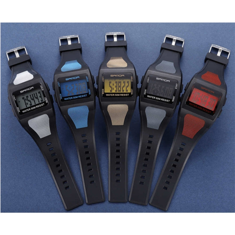 Set of square digital sports watches with different colored strap inlays