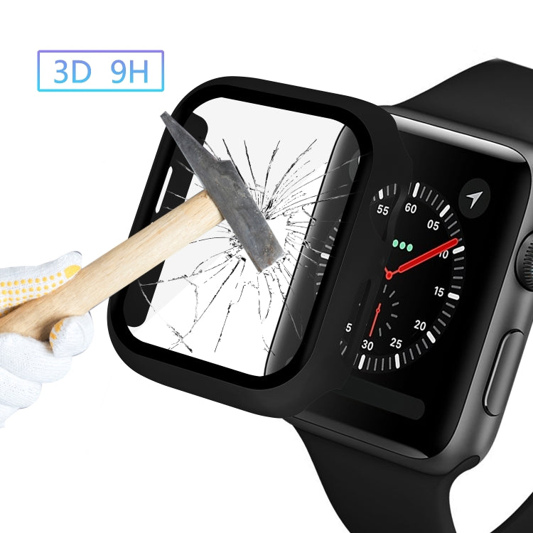 Black full-coverage Apple Watch case with tempered glass screen protector (3D 9H)