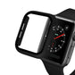 Black full-coverage Apple Watch case with clear tempered glass screen protector