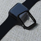 Blue Apple Watch case with clear tempered glass screen protector on strap