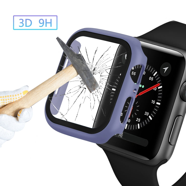 Purple Apple Watch case with tempered glass screen protector, 3D 9H label