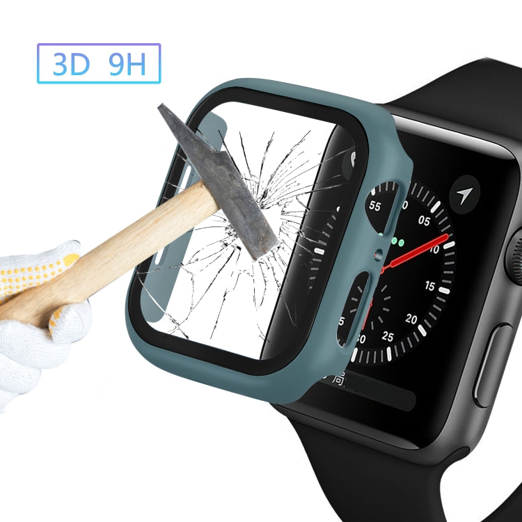 Teal Apple Watch case with tempered glass screen protector, 3D 9H label