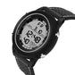 Black youth digital sports watch with silver bezel and perforated silicone strap