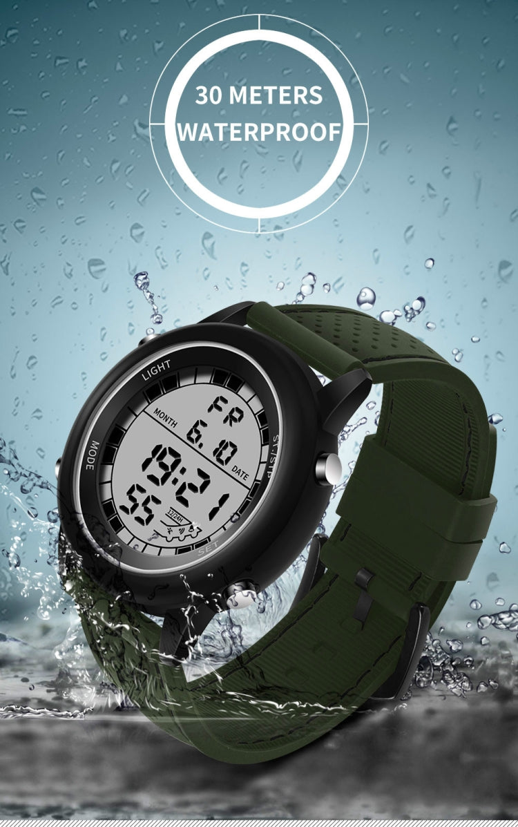 Green youth multifunction digital sports watch with perforated silicone strap