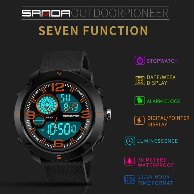 Black digital sports watch with textured strap, round bezel, multiple time readouts