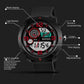 Black digital sports watch with textured strap, round dial, side crown and adjustment keys