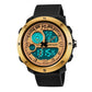 SANDA 762 men’s digital sport watch with black silicone strap and gold-tone bezel, teal display