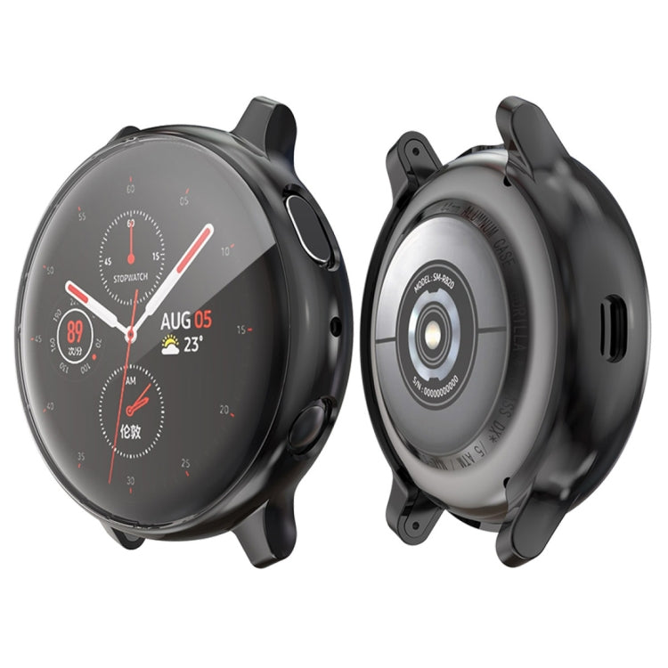 Black TPU smartwatch case shown front and back, with side button openings