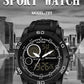 Men's black sports waterproof watch with analog hands and dual-time digital screen