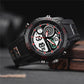 Black LED digital sports watch with glowing grid numbers on dark wrist strap