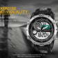 Silver-tone LED digital sports watch with turquoise display and black rubber strap