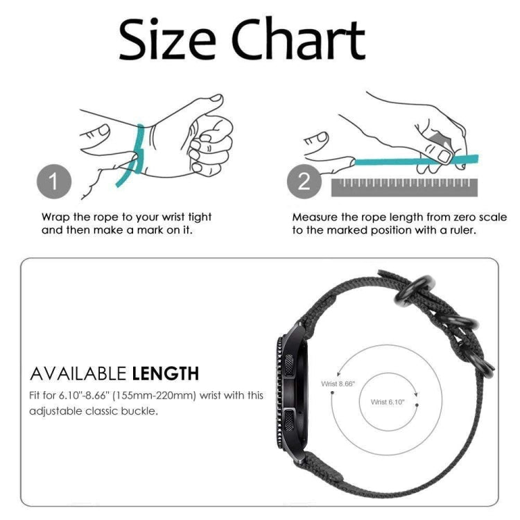 Adjustable watch strap size chart diagram with available wrist length and fit range