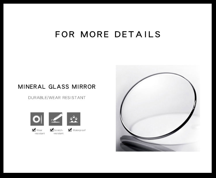 Watch mineral glass lens close-up over the dial, showing clear round cover