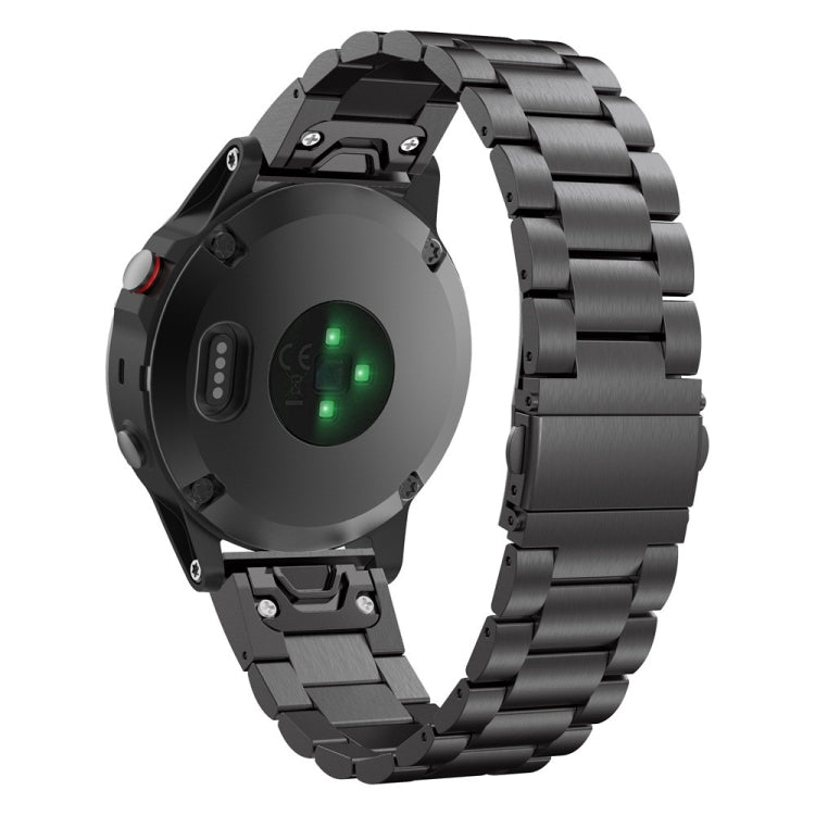 Three-bead stainless steel watch band with black links for Garmin smartwatch