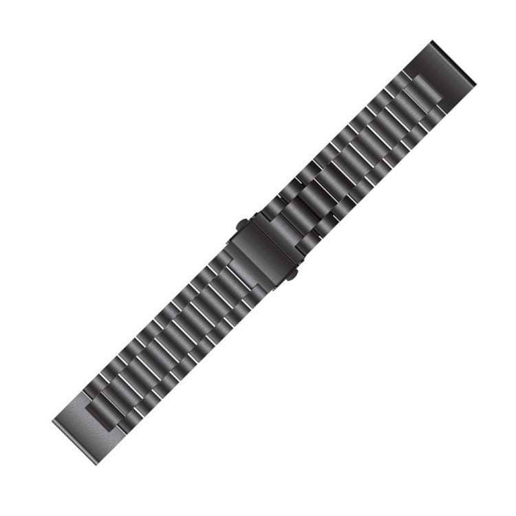 Black three-bead stainless steel watch band links in a straight row
