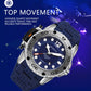 Men’s quartz sports watch with blue dial and blue silicone strap, round bezel