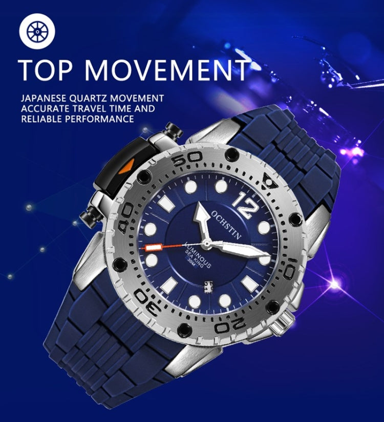 Men’s quartz sports watch with blue dial and blue silicone strap, round bezel