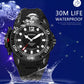Men’s quartz sports watch with black dial and black silicone strap, chunky dive bezel