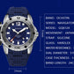 Blue silicone sports watch with stainless case, blue dial, and bold 12-hour markers.