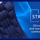 Blue silicone watch strap with textured links for breathable comfort in sports use.