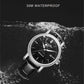 Men's automatic mechanical watch, 30M waterproof, black dial with black leather strap