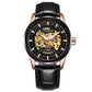 Ochstin automatic mechanical watch with black leather strap, black dial, rose-gold case