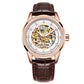 Ochstin automatic mechanical watch with brown leather strap and openwork skeleton dial