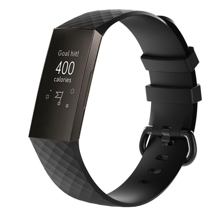 Black diamond-pattern silicone wrist strap for Fitbit Charge 3, with pin buckle and clasp