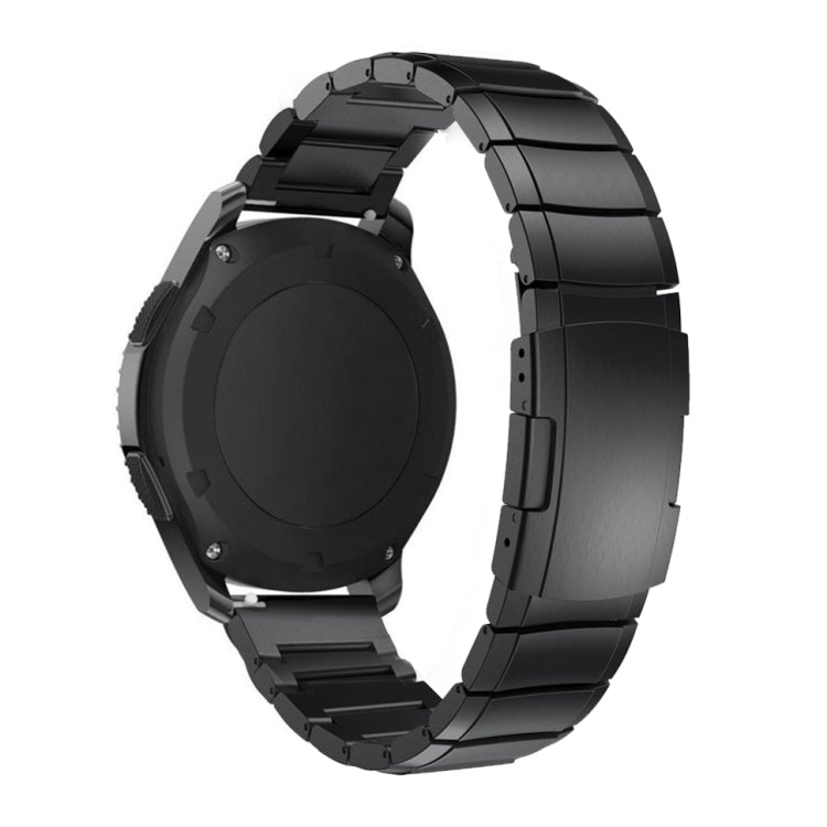Black stainless steel watch band with turtle-style buckle and segmented links