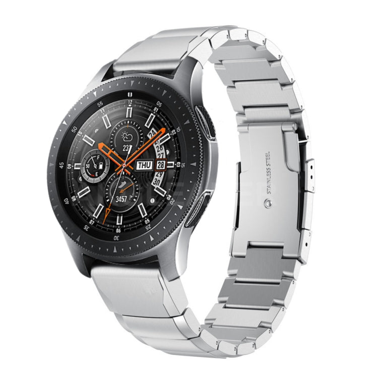Silver stainless steel watch strap with turtle buckle and polished link design