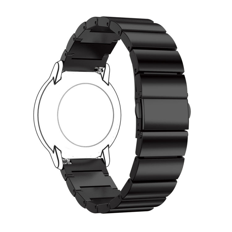 Black 22mm stainless steel watch strap with flat buckle clasp