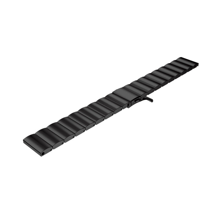 Black 22mm stainless steel watch strap with flat buckle