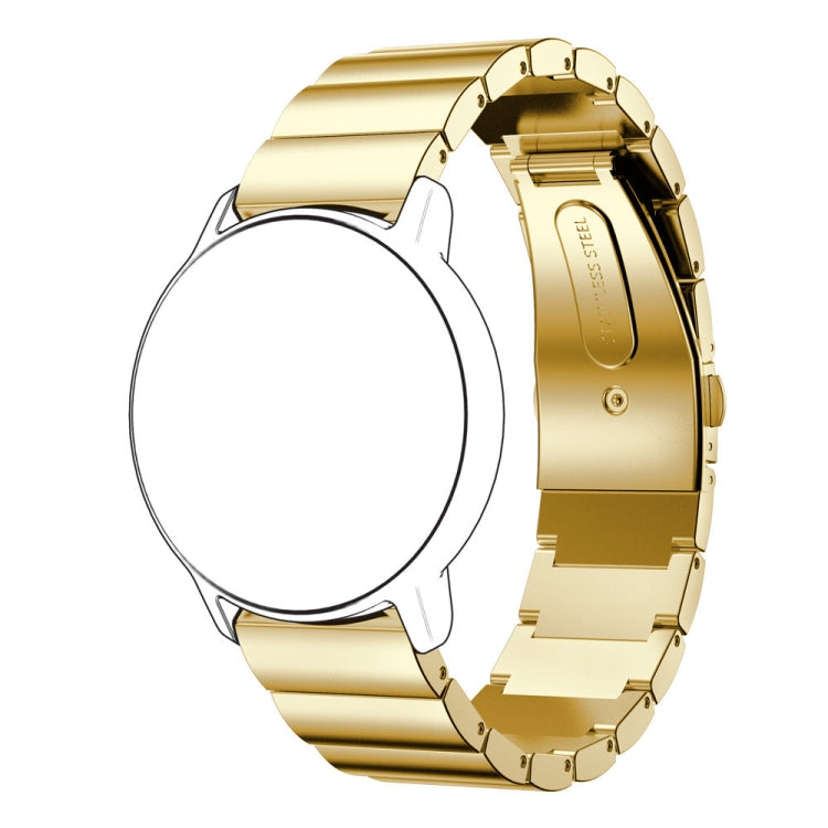 Gold 22mm stainless steel watch strap with flat buckle on watch