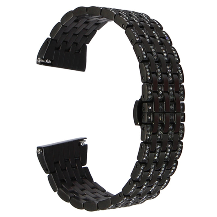 Black metal watch strap with woven link pattern and clasp end pieces