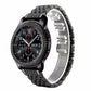 Black metal watch strap with textured links and rhinestone-detailed top